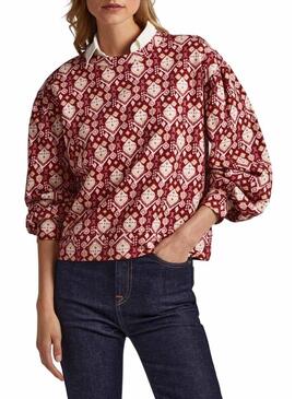 Felpa Pepe Jeans Bella Printed Bordeaux Donna