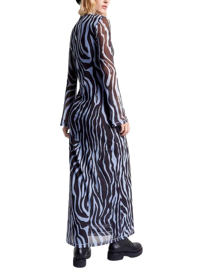 Vestito Tommy Jeans Zebra Maxi Blu per Donna