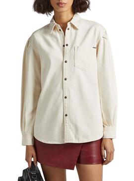 Camicia Pepe Jeans Kiara Denim Beige per Donna