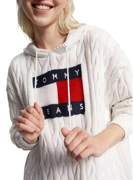 Vestito Tommy Jeans Cavo Flag Bianco per Donna