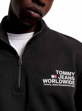 Felpa Tommy Jeans Graphic Half Zip Nero Uomo