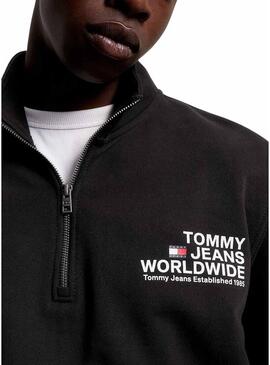 Felpa Tommy Jeans Graphic Half Zip Nero Uomo