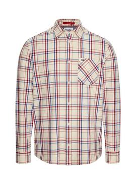 Camicia Tommy Jeans Check Pocket Beige Uomo