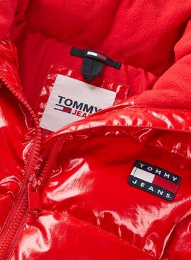 Giacca Tommy Jeans Badge Lucido Rosso per Donna