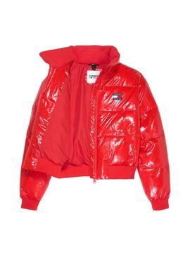 Giacca Tommy Jeans Badge Lucido Rosso per Donna