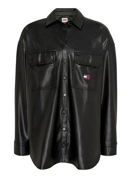 Overshirt Tommy Jeans Pelle sintetica Nero per Donna
