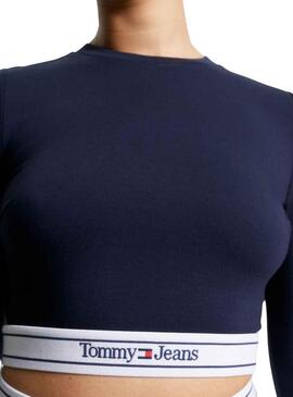 Crop Top Tommy Jeans Cintura Blu Navy Donna