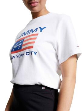T-Shirt Tommy Jeans Modern Prep Flag Bianco Donna