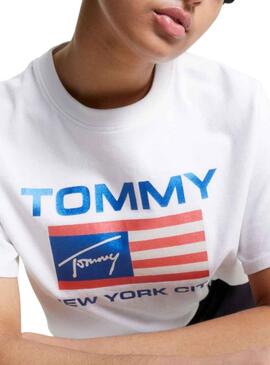 T-Shirt Tommy Jeans Modern Prep Flag Bianco Donna