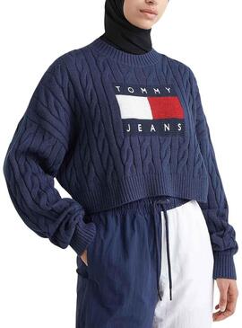 Pullover Tommy Jeans Boxy Center Blu Navy Donna