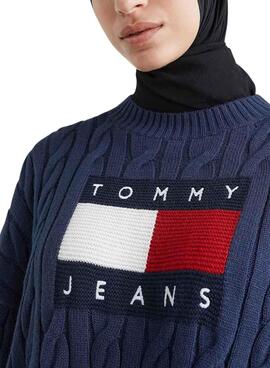Pullover Tommy Jeans Boxy Center Blu Navy Donna