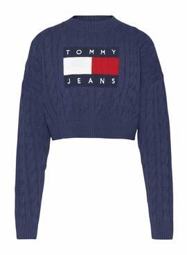 Pullover Tommy Jeans Boxy Center Blu Navy Donna