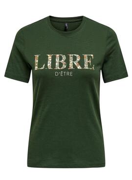 T-Shirt Only Filone Print Libero Verde per Donna