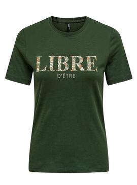 T-Shirt Only Filone Print Libero Verde per Donna