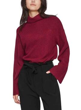 Pullover Vila Vivimalina Rollneck Bordeaux per Donna