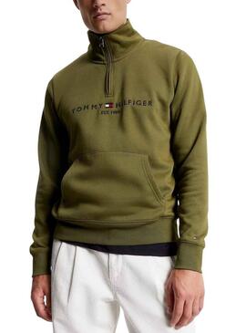 Felpa Tommy Hilfiger MockNeck Verde Uomo