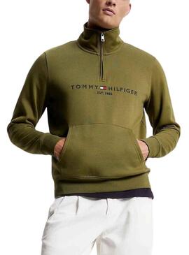 Felpa Tommy Hilfiger MockNeck Verde Uomo