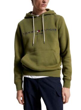 Felpa Tommy Hilfiger Logo Hoody Verde Uomo