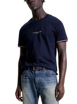 T-Shirt Tommy Hilfiger Tipped Blu Navy per Uomo