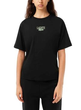 T-Shirt Lacoste Knitted Cotone Nero per Donna
