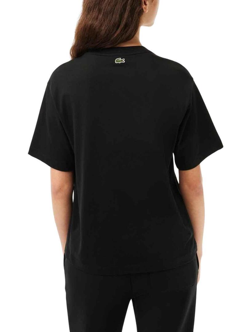 T-Shirt Lacoste Knitted Cotone Nero per Donna