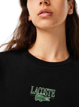 T-Shirt Lacoste Knitted Cotone Nero per Donna