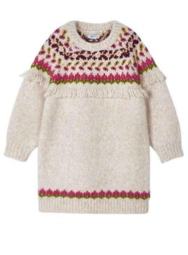 Vestito Mayoral Knitted Flecos Beige per Bambina