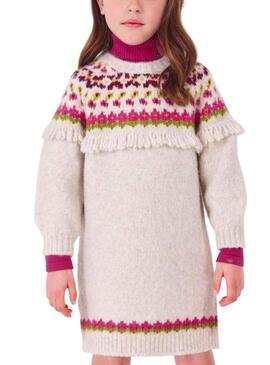 Vestito Mayoral Knitted Flecos Beige per Bambina