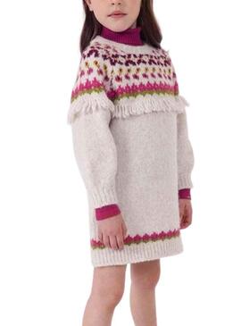 Vestito Mayoral Knitted Flecos Beige per Bambina