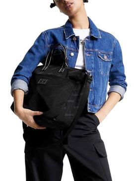 Borsa Tote Tommy Jeans Skater Logos Nero Donna