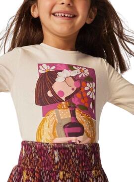 T-Shirt Mayoral Serigrafia Beige per Bambina