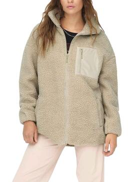 Giubbotto Only Tracy Sherpa Beige per Donna