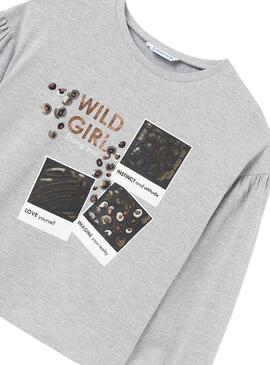 T-Shirt Mayoral Wild Girl Grigio per Bambina