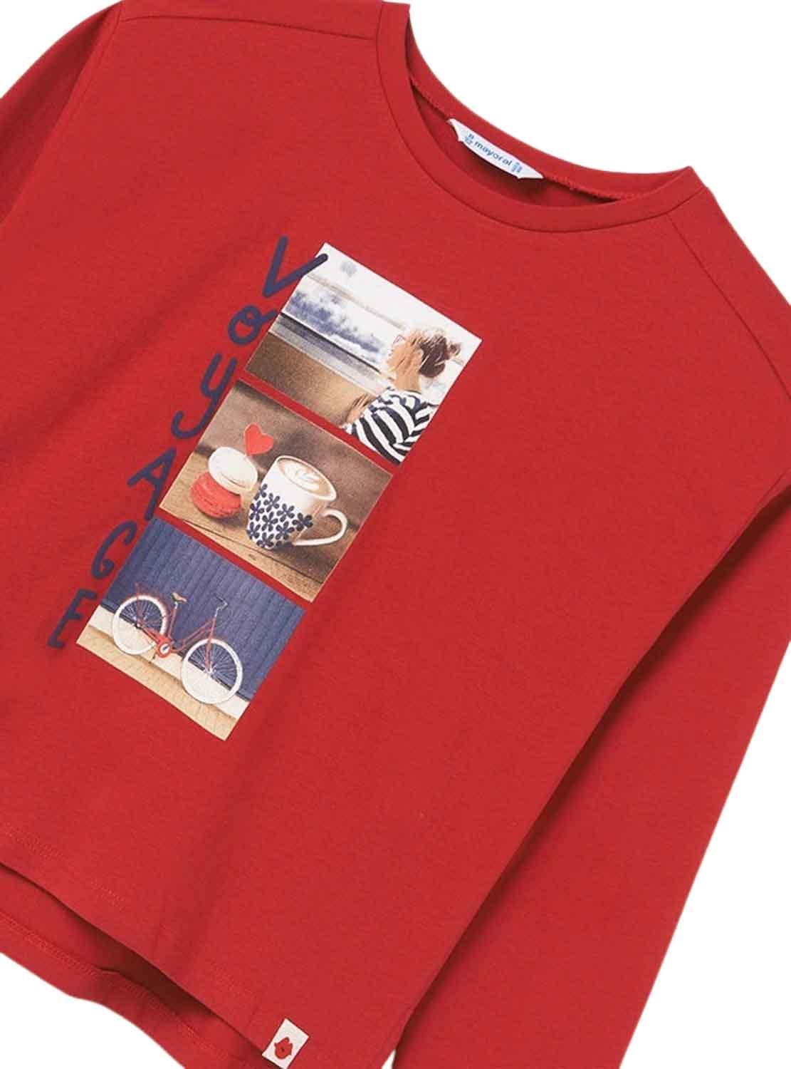 T-Shirt Mayoral Voyage Rosso per Bambina