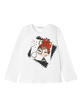 T-Shirt Mayoral Serigrafia Bianco per Bambina