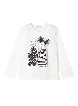 T-Shirt Mayoral Serigrafia Bianco Beige Bambina