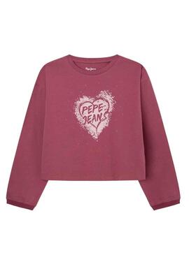 T-Shirt Pepe Jeans Samy Corazón Rosa per Bambina