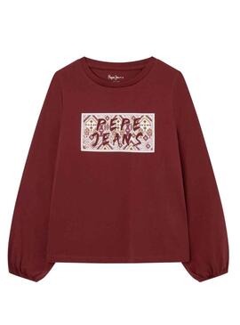 T-Shirt Pepe Jeans Saula Bordeaux per Bambina