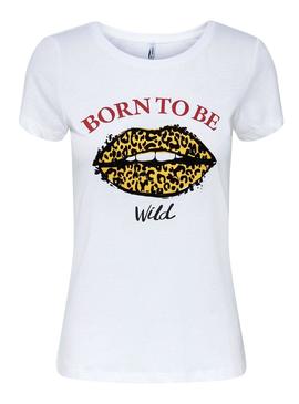 T-Shirt Only Flea Lips Bianco Donna