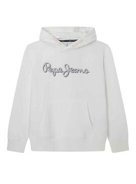 Felpa Pepe Jeans Nolan Hoodie Bianco per Bambino