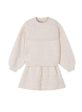 Set Mayoral Gonna Tricot Beige per Bambina