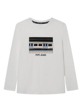 T-Shirt Pepe Jeans Nealson Bianco per Bambino