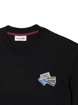 T-Shirt Lacoste Knitted Grueso Nero per Uomo