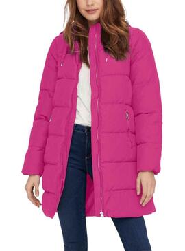 Giacca Only Carrello Long Puffer Rosa per Donna