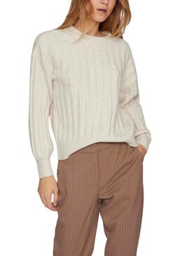 Pullover Vila Vitycia O Neck Knit Bianco per Donna