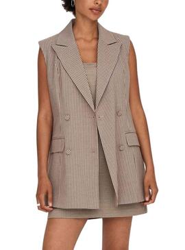 Gilet Only Molly Vichy Marrone per Donna