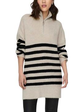 Pullover Only Alfrida Zip Highneck Strisce Beige Donna