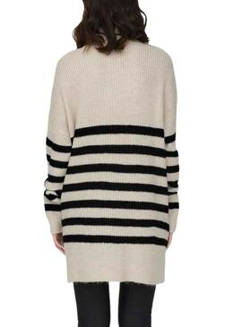 Pullover Only Alfrida Zip Highneck Strisce Beige Donna