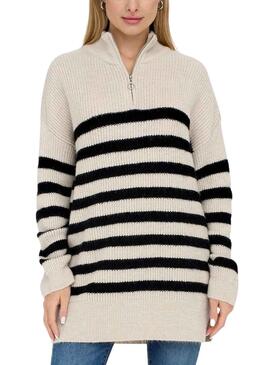 Pullover Only Alfrida Zip Highneck Beige Donna