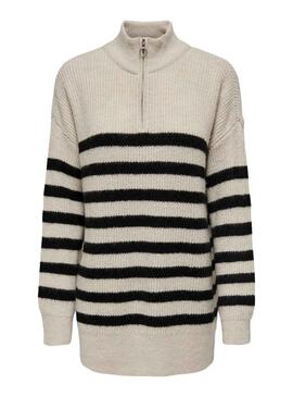 Pullover Only Alfrida Zip Highneck Beige Donna